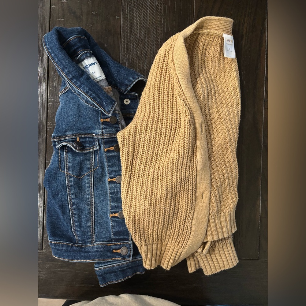 Toddler girl denim jacket and sweater